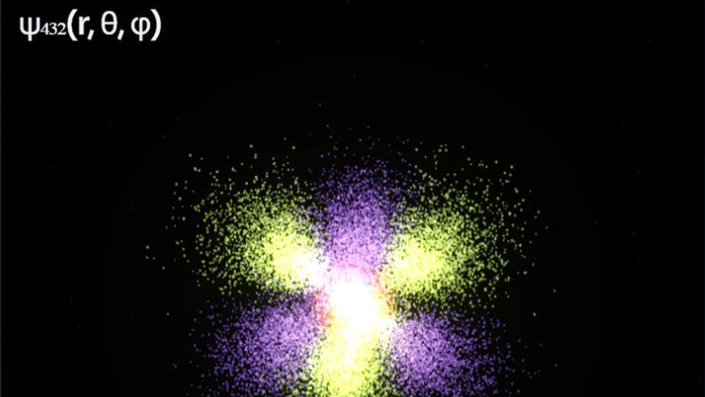 Hydrogen Wavefunction Lab — a luminous three-dimensional quantum probability field